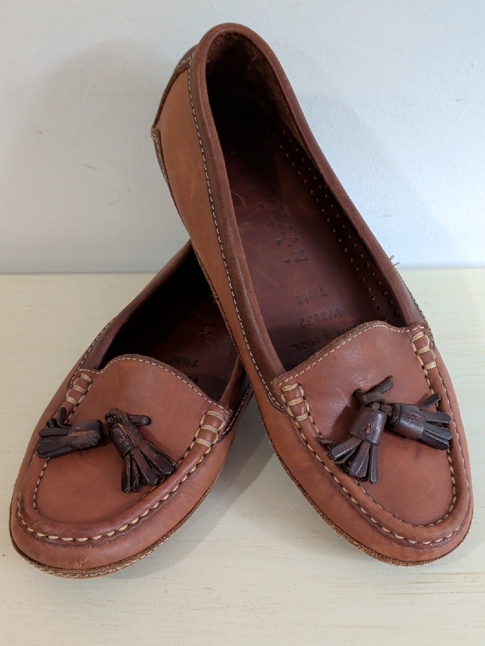 Vintage Cole Haan Brown Leather Slip-On Loafers With Tassels Size 7.5